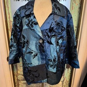 Susan Graver Blue and Black Floral Blazer